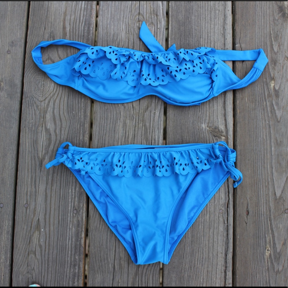 Royal Blue Two Piece Bikini Swimsuit with Ruffles